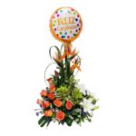 arreglo floral con globo metalizado