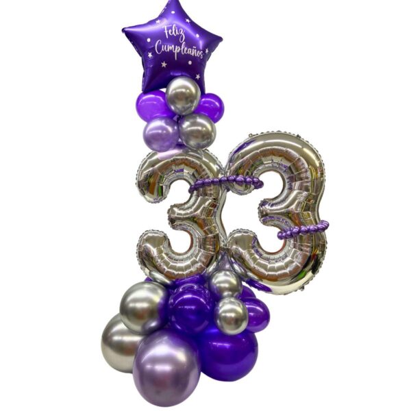 balloon bouquet numero estrellado morado