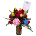 arreglo floral jarron rosa hortensia