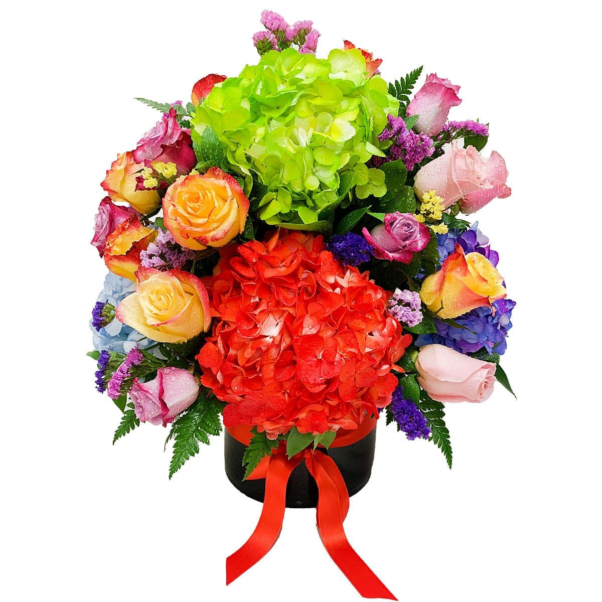 arreglo floral magnifico hortensias y rosas colorido