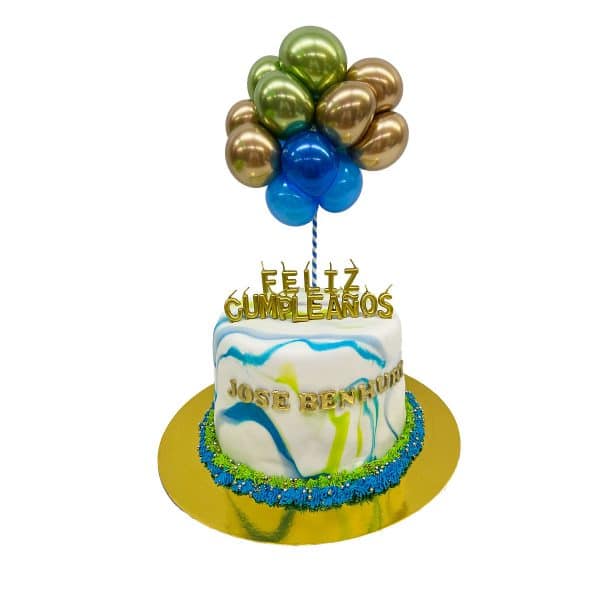 torta marmoleada con globos