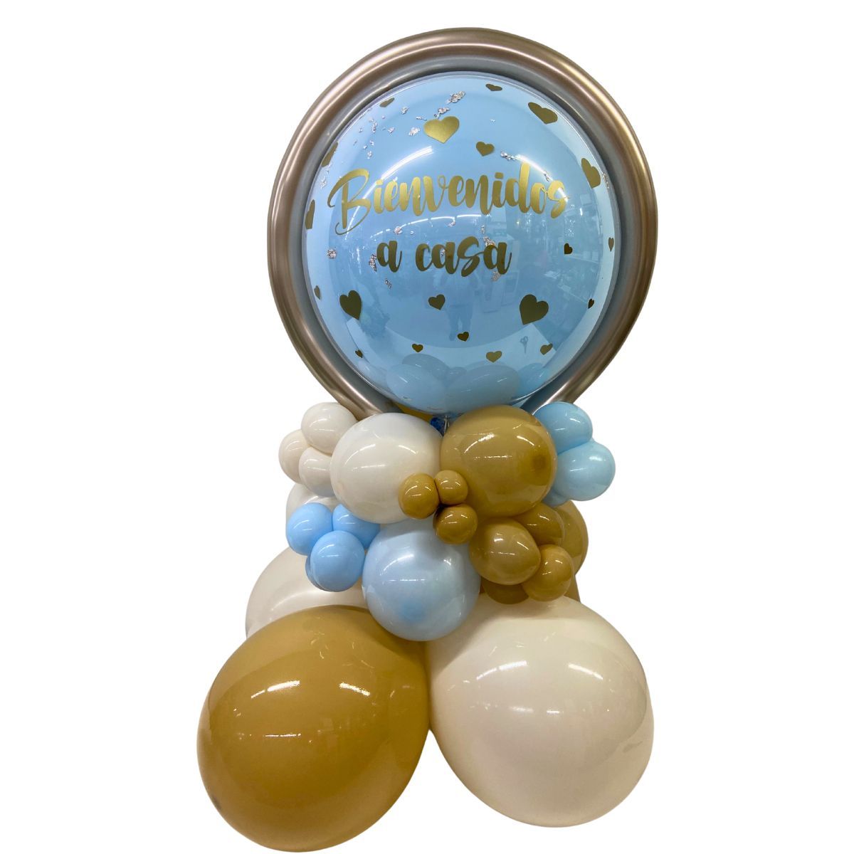 balloon bouquet bienvenidos latte azul