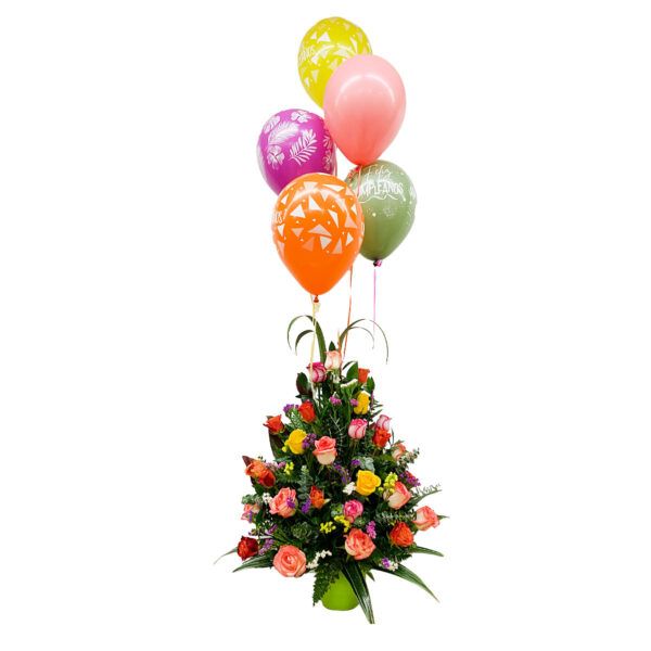 arreglo floral tropical globos