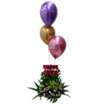 arreglo floral globos especiales fucsia