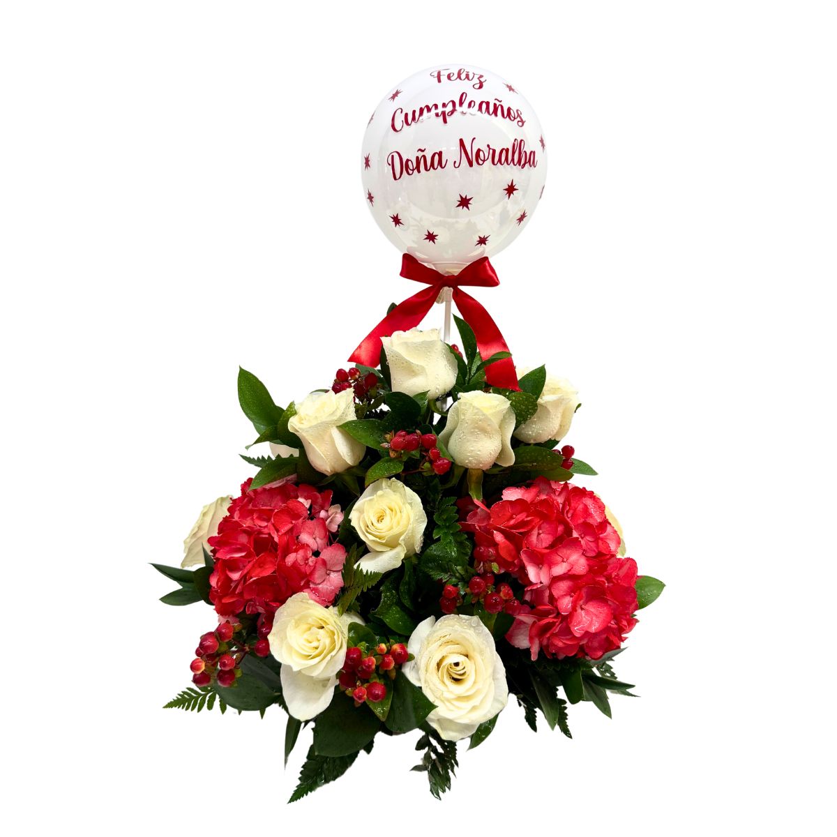 arreglo floral redondo hortensia rosa burbuja mini