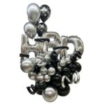 Adorno de Globos tipo Balloon Bouquet HBD Silver & Black