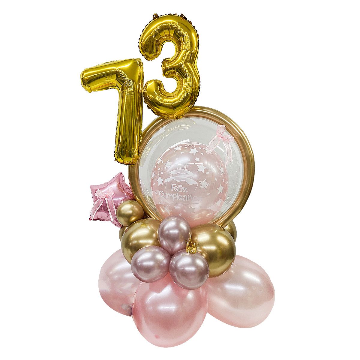 balloon bouquet numero rosado pastel