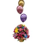 arreglo floral arco iris lirios rosas hortensias