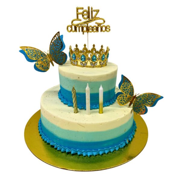 torta dos pisos azul mariposas