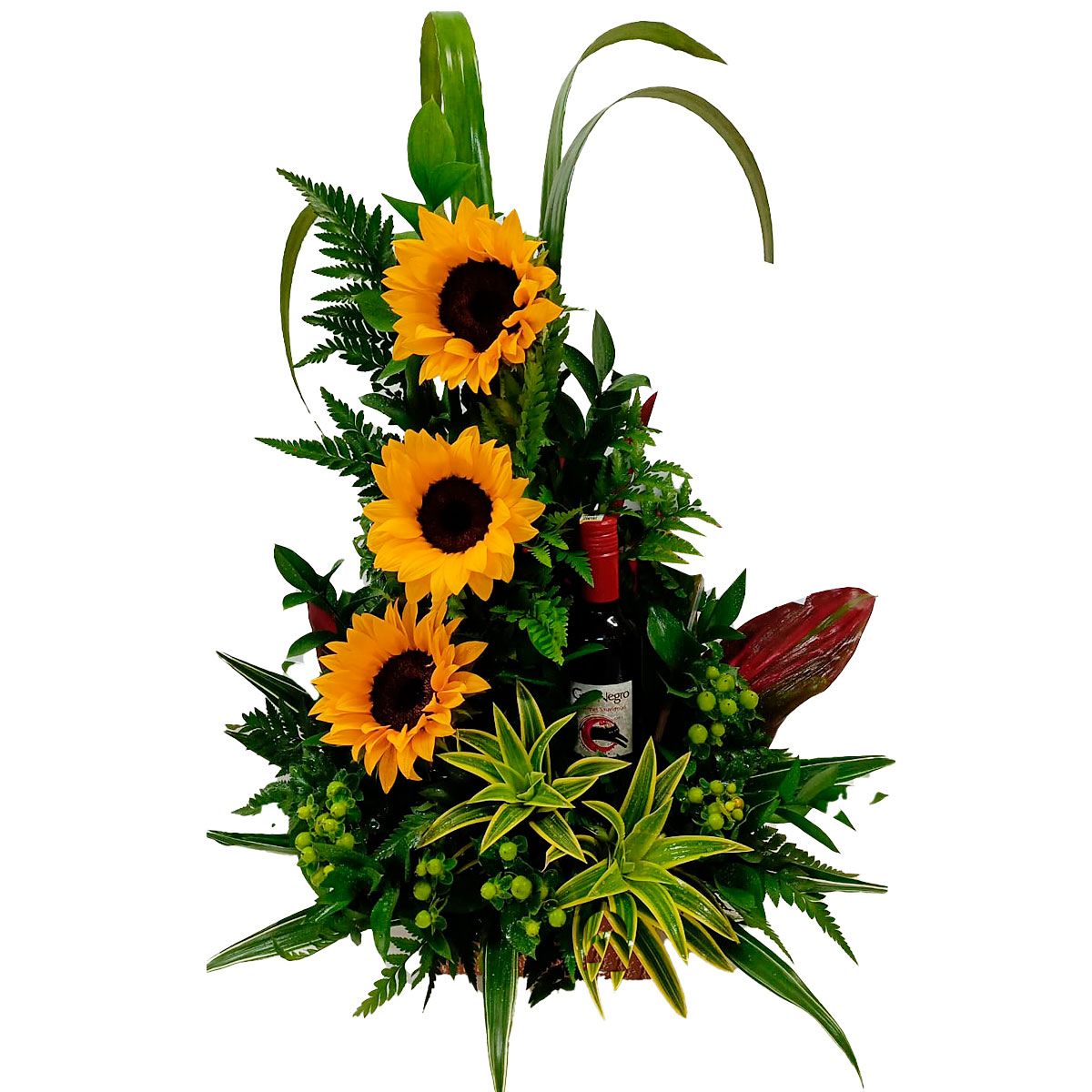 arreglo floral girasoles vino pequeño