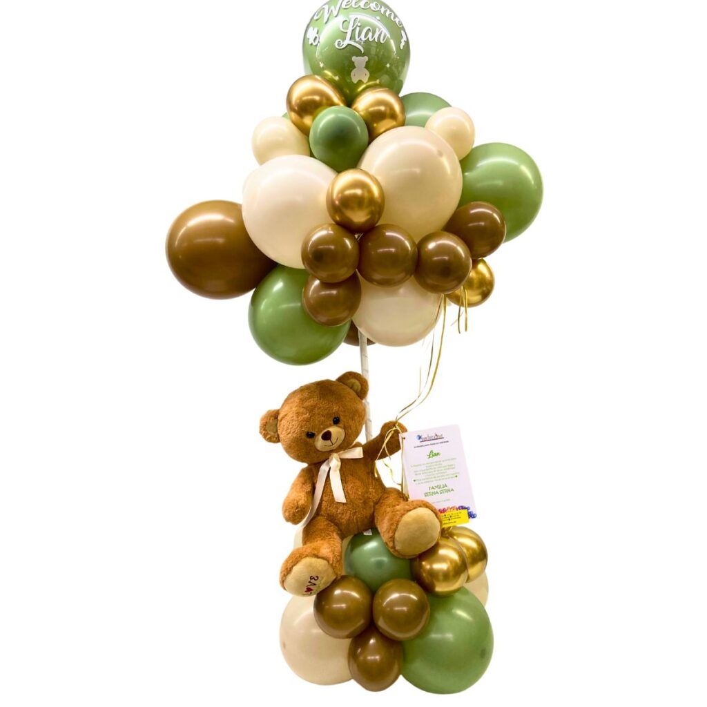 Adorno de Globos tipo Balloon Bouquet Osito Bienvenida