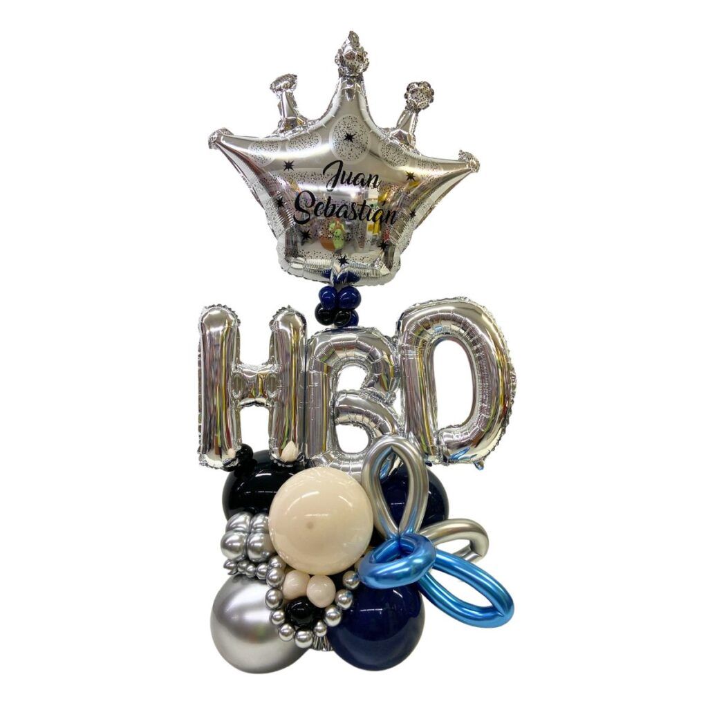 Adorno de Globos tipo Balloon Bouquet HBD con Corona