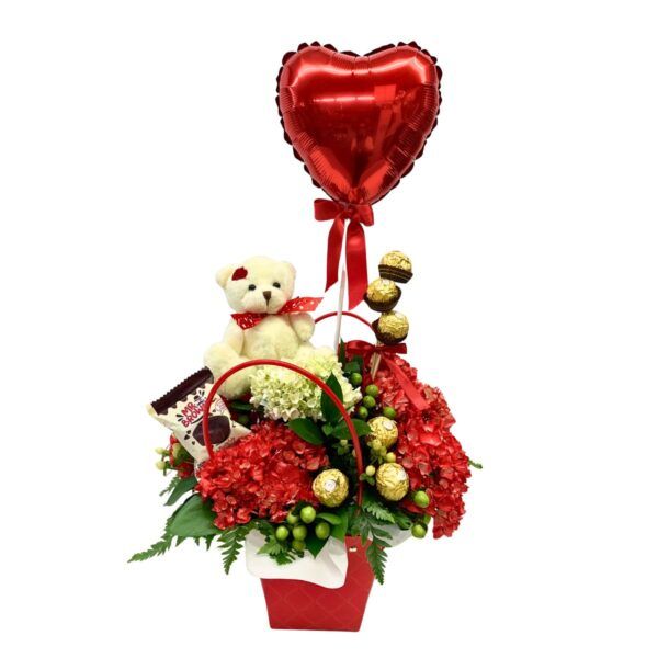 arreglo floral choco peluche globo