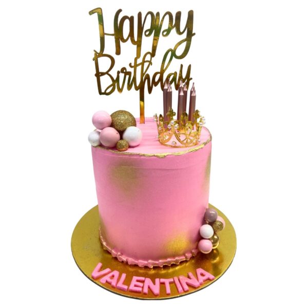 torta crema bolitas rosado dorado