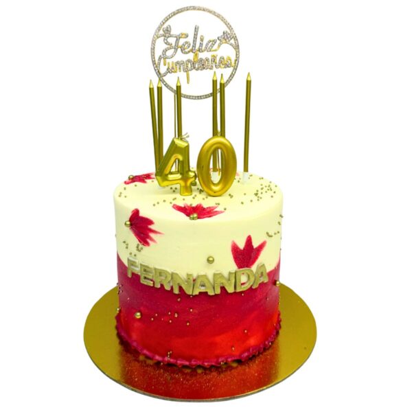 torta flores rojo vela topper