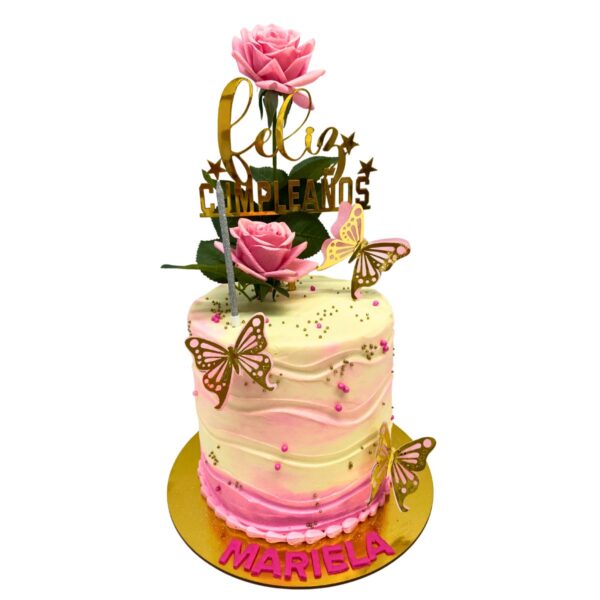 torta waves mariposas topper flores