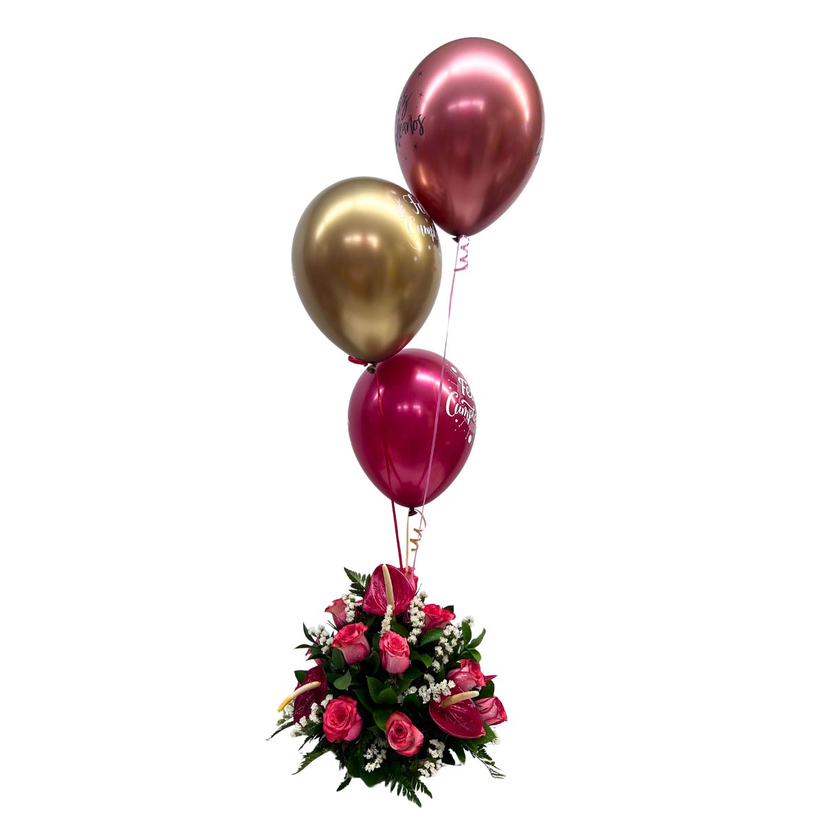 arreglo floral centro de mesa globos en helio