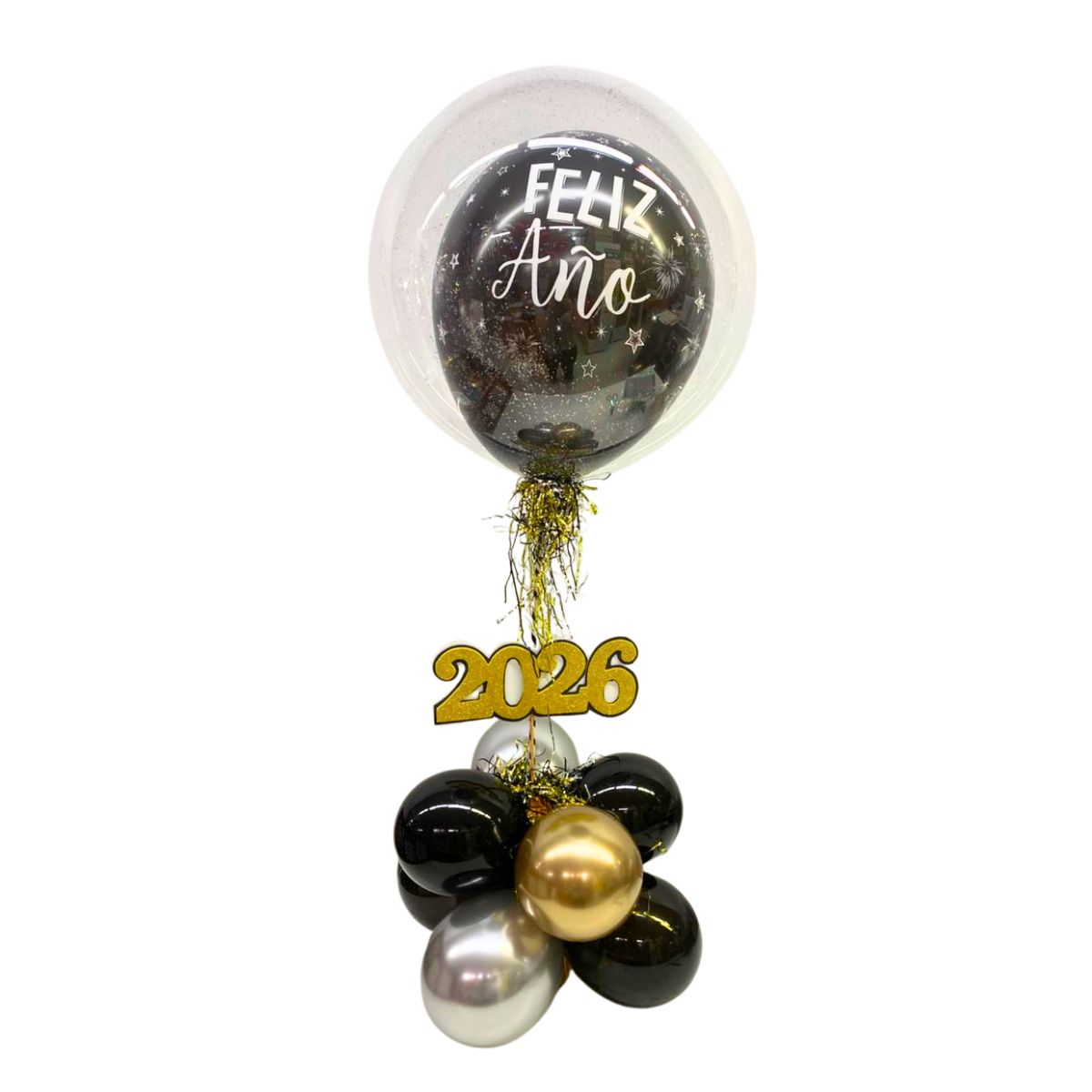 centro de mesa feliz año 2026 negro