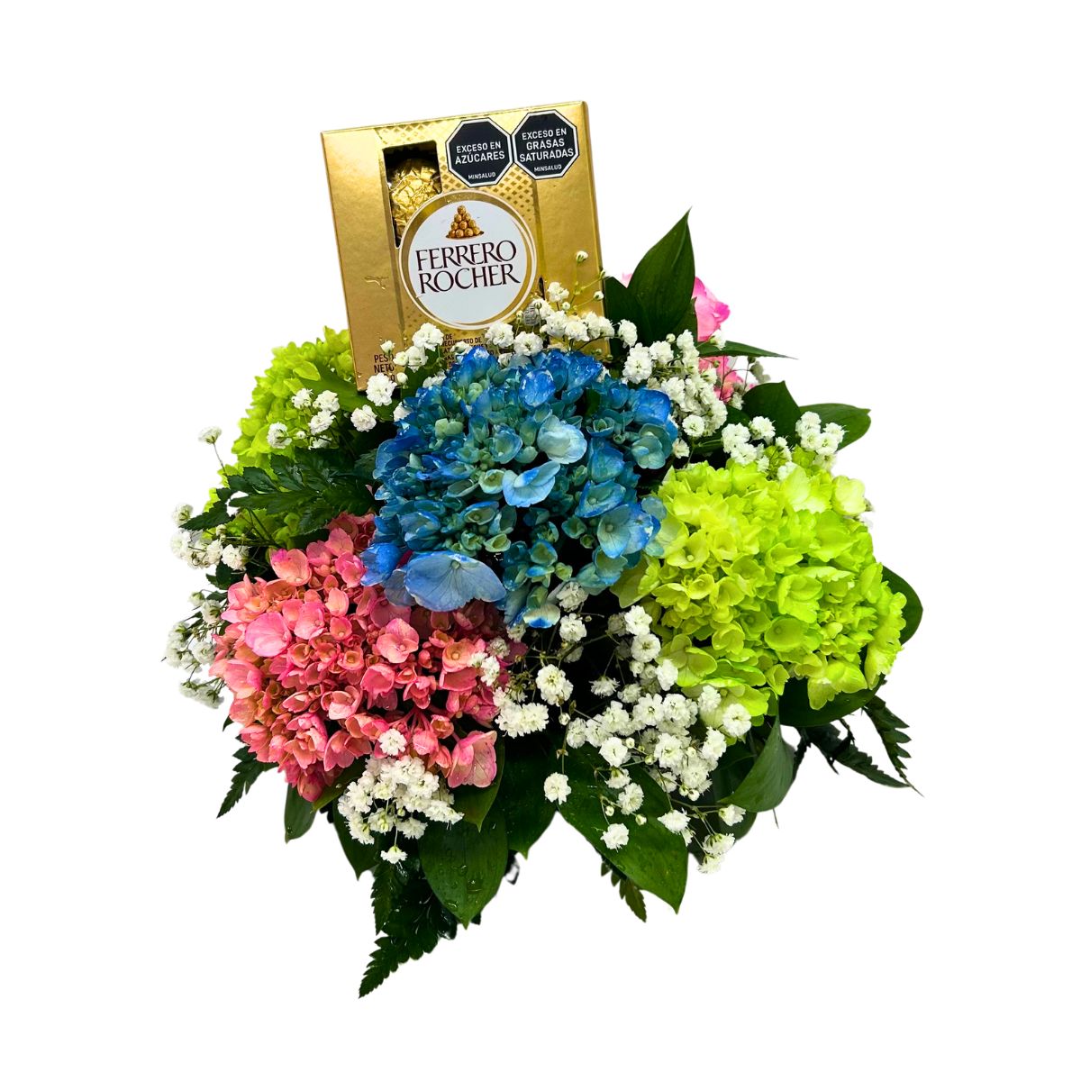 Arreglo Floral Hortensia Mini con Chocolate