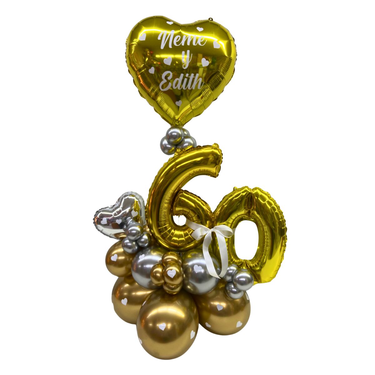 balloon bouquet aniversario numero dorado plateado