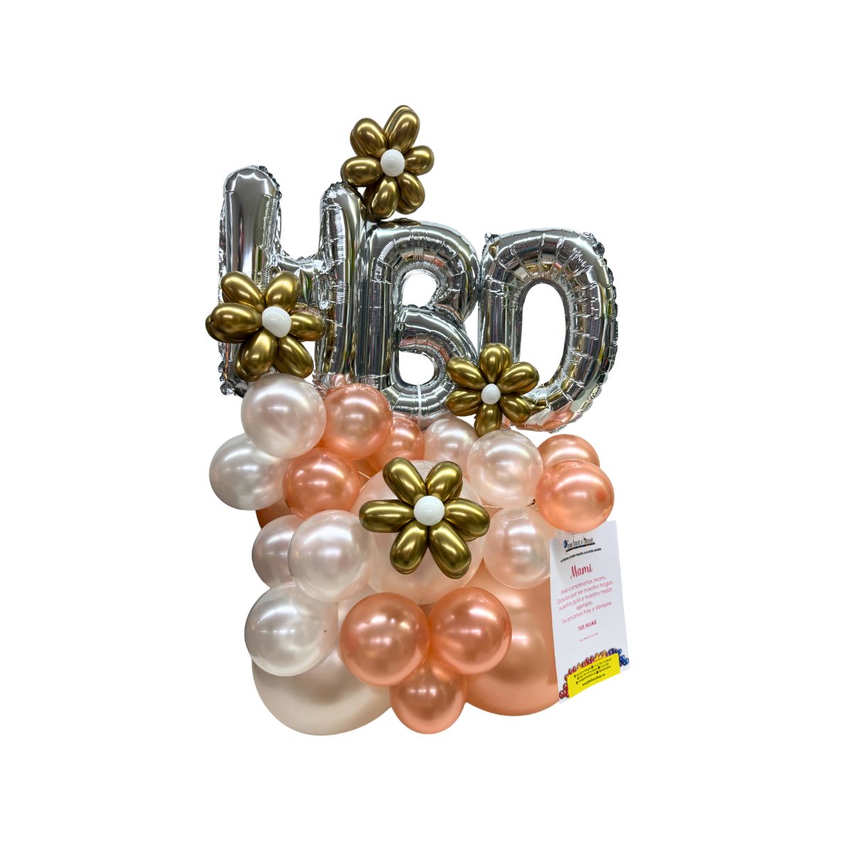 balloon bouquet hbd oro rosa flores
