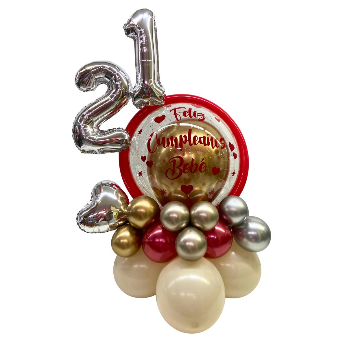 balloon bouquet numero rojo.crema