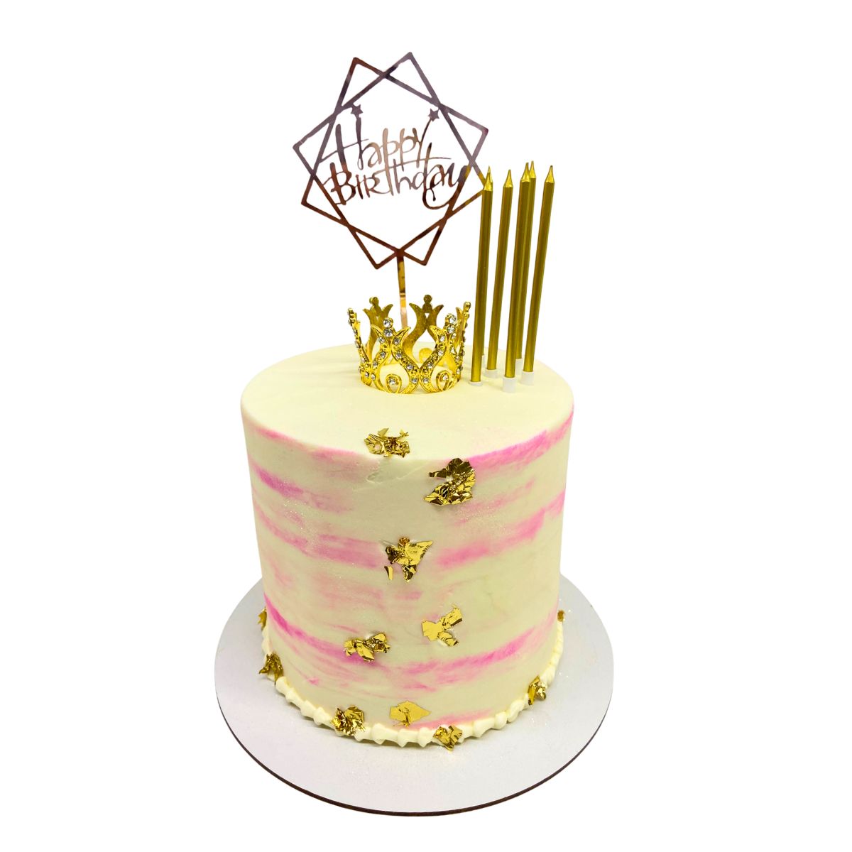 torta crema dorado rosado corona