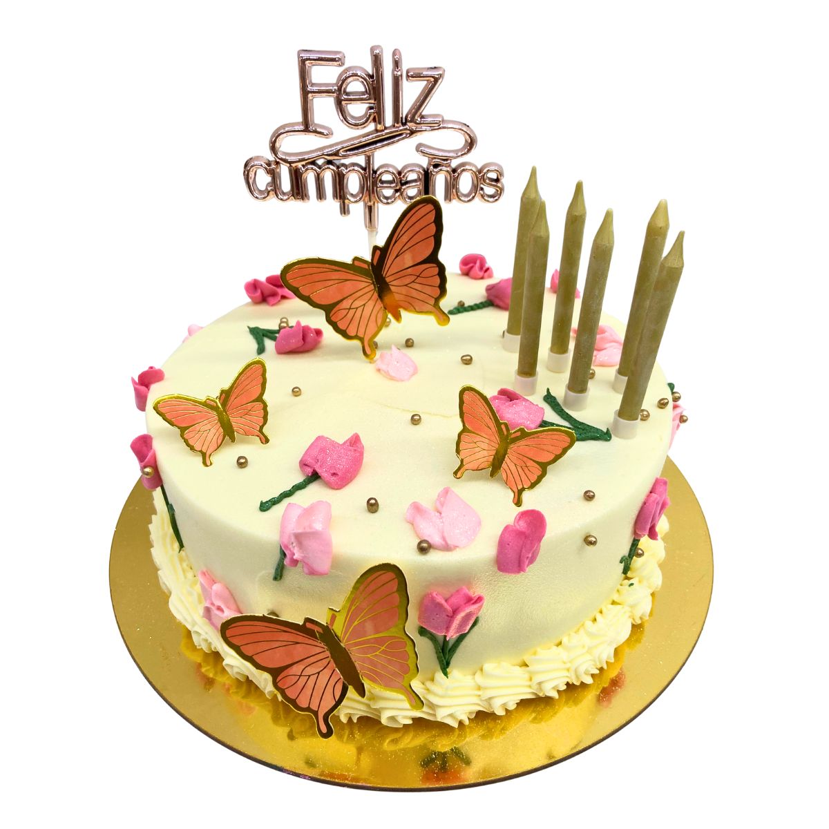 torta flores crema mariposas