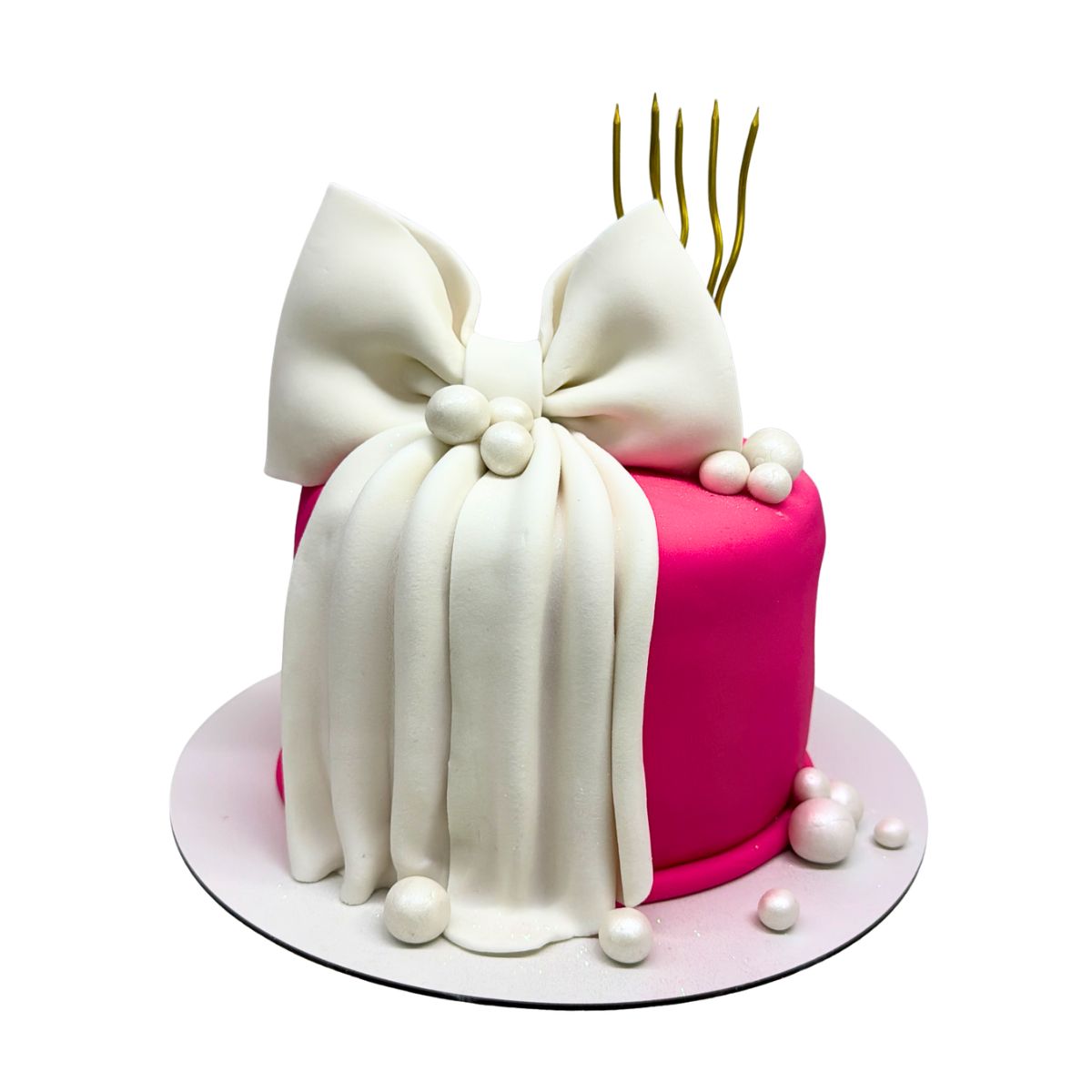 torta fucsia moño blanco