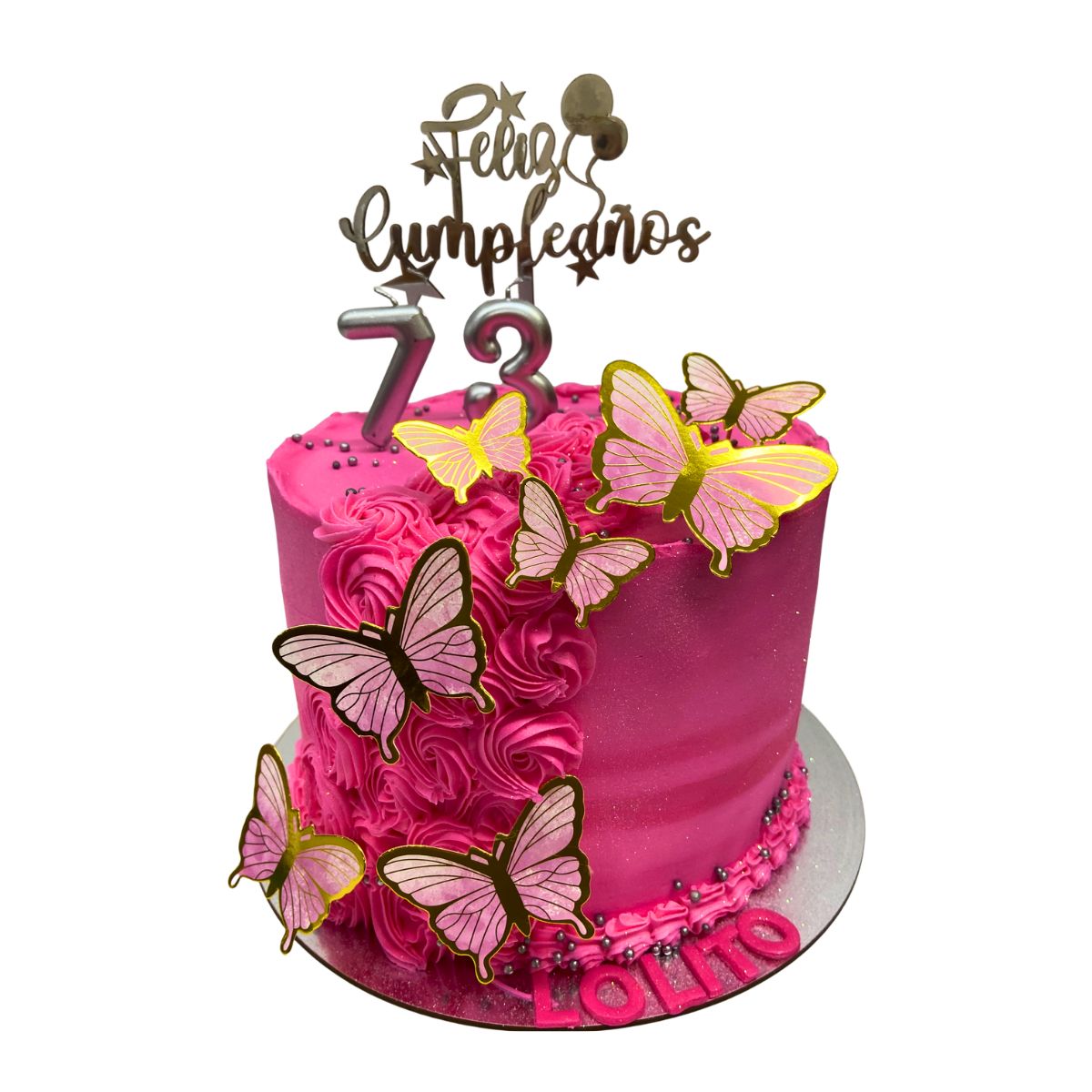 torta mariposas fucsias topper velas