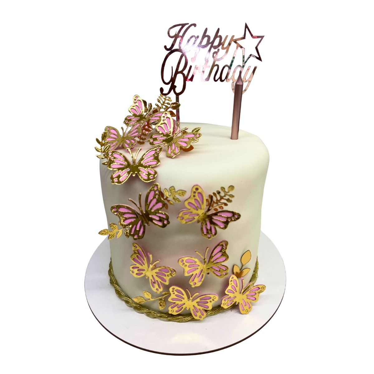 torta mariposas oro rosa crema