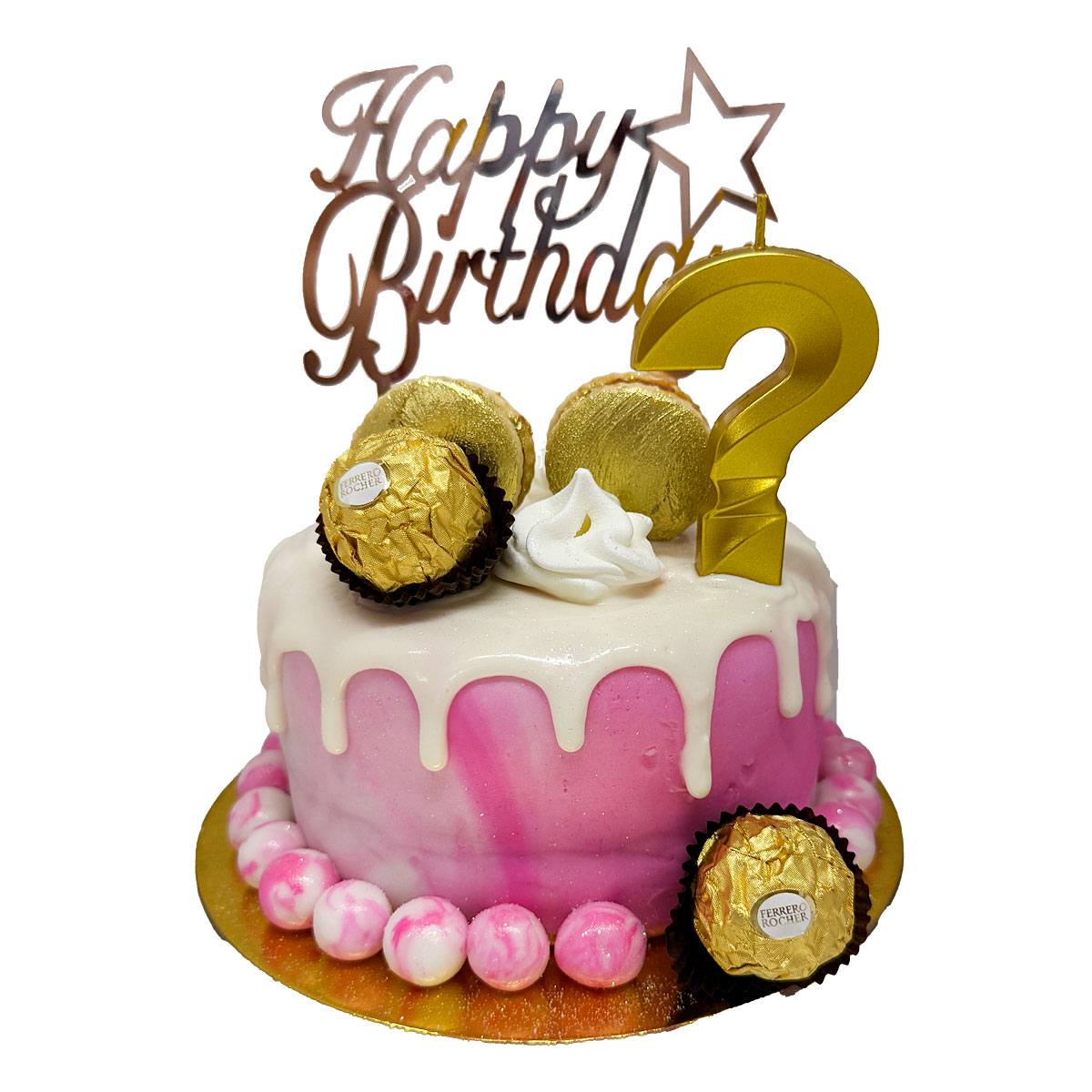 torta marmoleada rosada velas alfajores suspiros topper