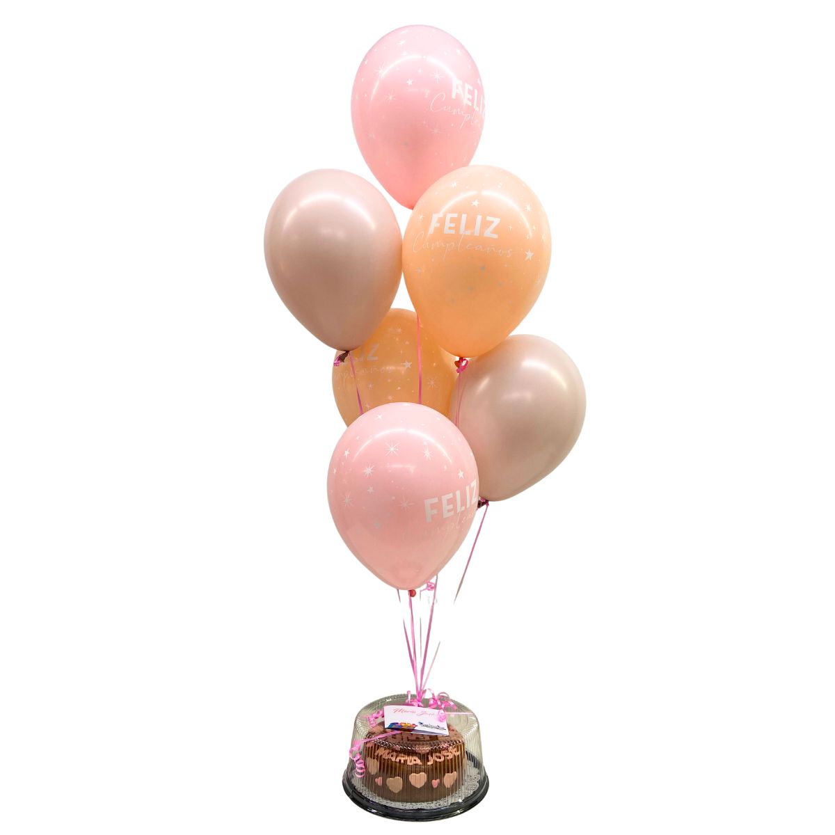 torta p15 globos con helio durazno rosado