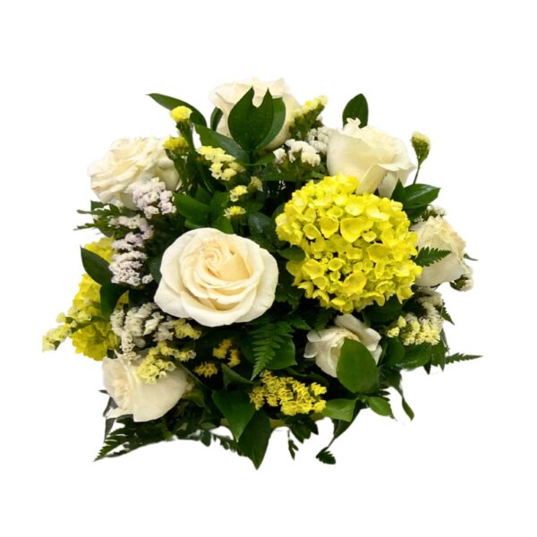 centro de mesa rosa hortensia mini amarillo