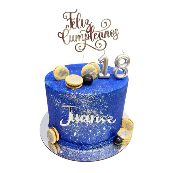 torta azul topper plata velas