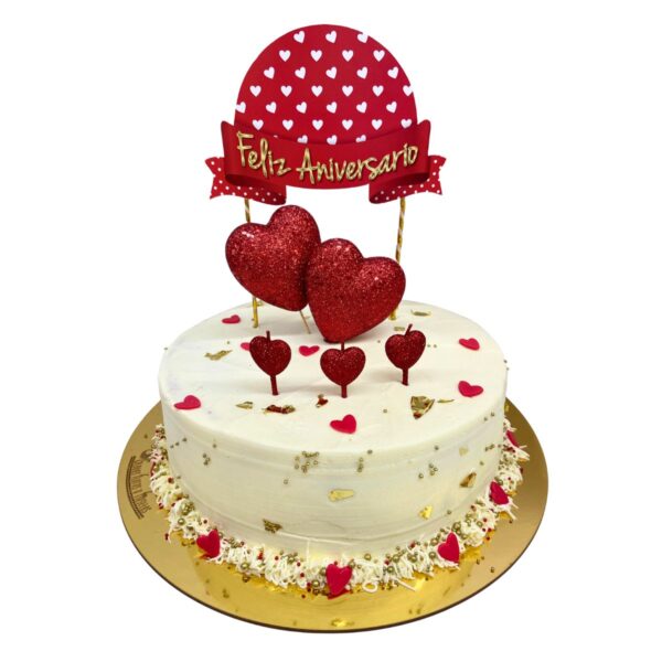 torta feliz aniversario corazones rojos