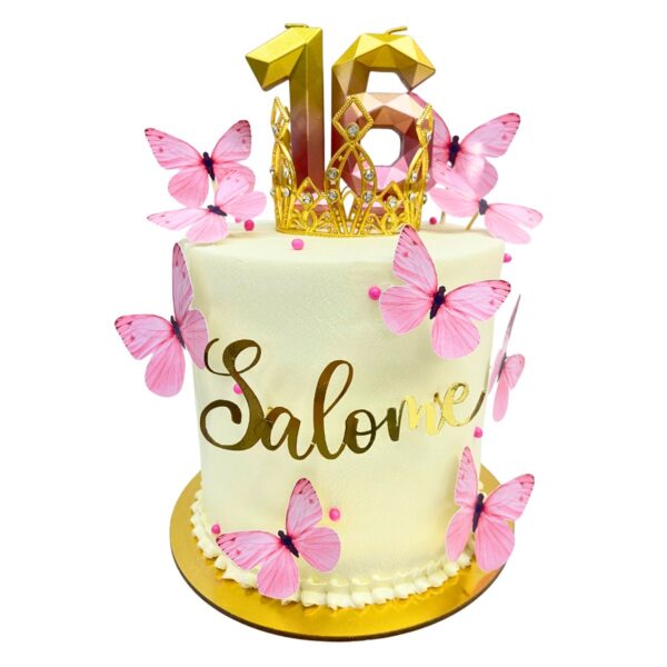 torta mariposas corona rosado dorado