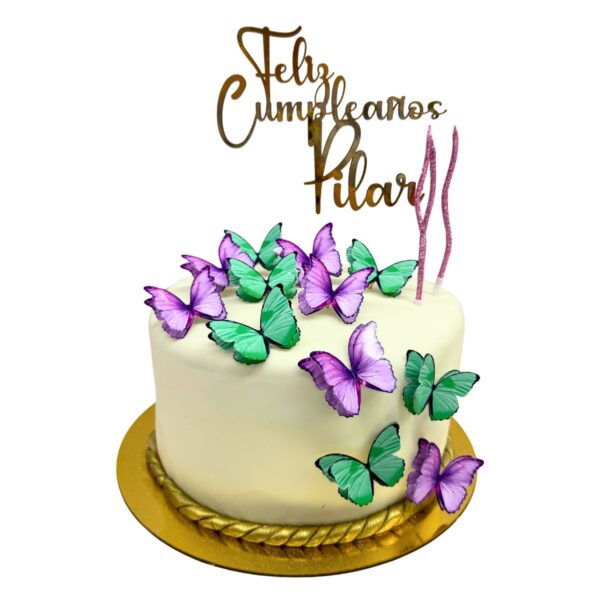 torta mariposas lila verde topper
