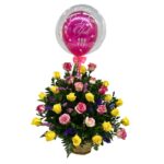 arreglo floral rosas burbuja canasta