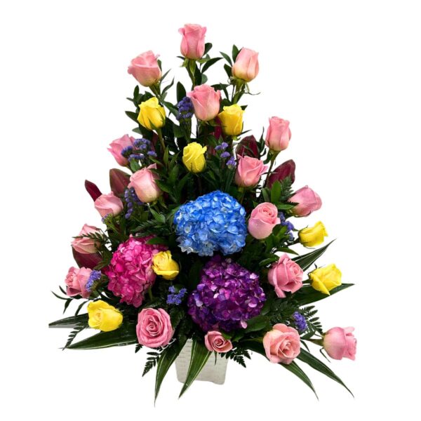 arreglo floral rosas hortensias surtido