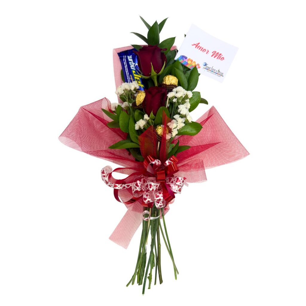 bouquet rosas chocolates moño