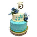 torta 15 años azul flores