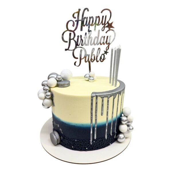 torta azul plateado blanco