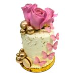 torta rosas rosadas mariposas alfajores