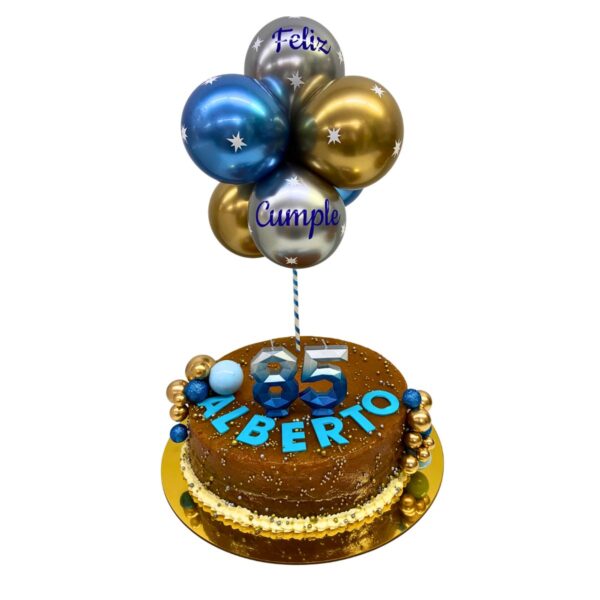 torta sin past naranja globos bombom bolitas vela